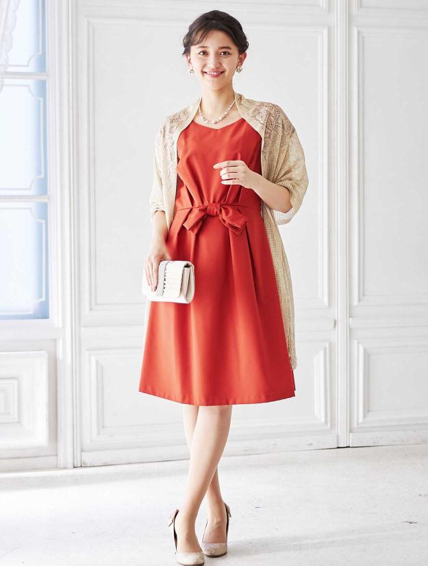 【M】キャップスリーブフィット＆フレアドレス（オレンジ）DPSET0035