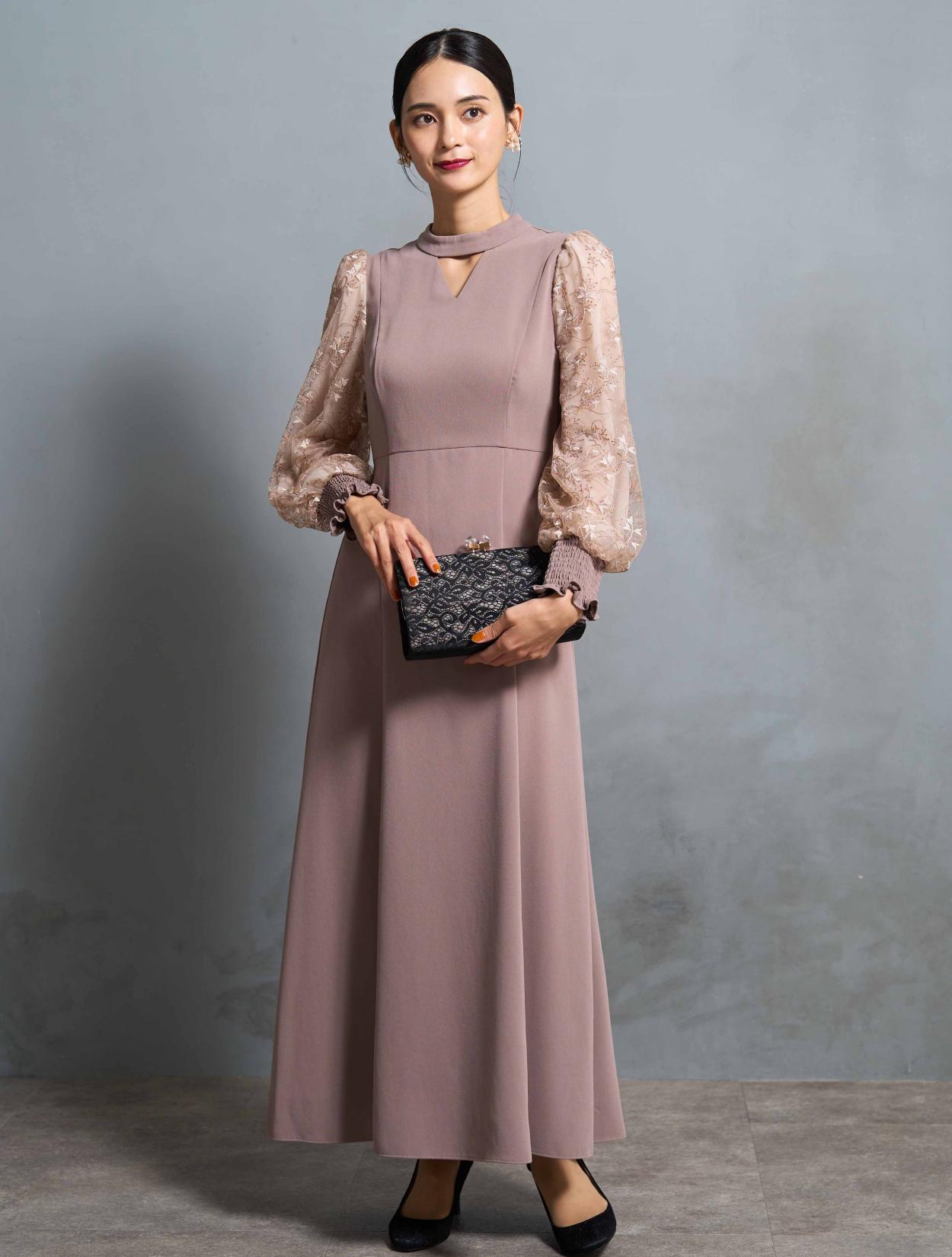 【M/L】エンブロイダリーレースドレス（ベージュ）DPSET0628