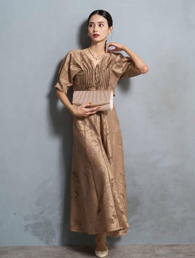 【M】ジャガードアンサンブルドレス（ベージュ）DPSET0663