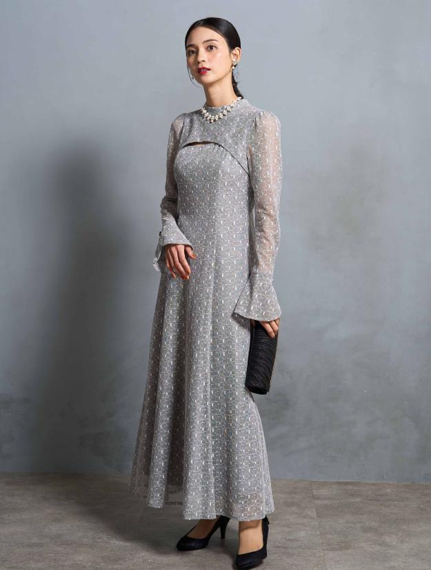 【M/L】ジオメトリックレースドレス（Lグレー）DPSET0620