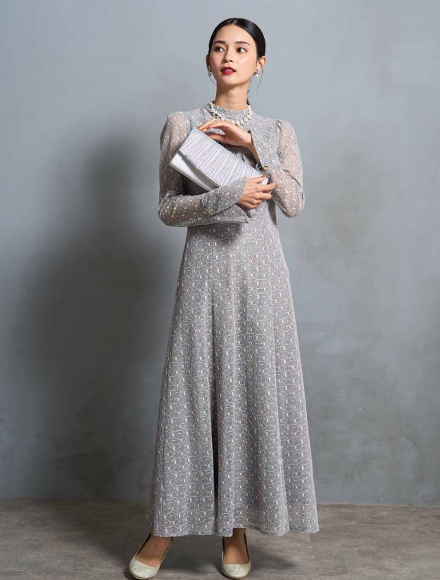 【M/L】ジオメトリックレースドレス（Lグレー）DPSET0621