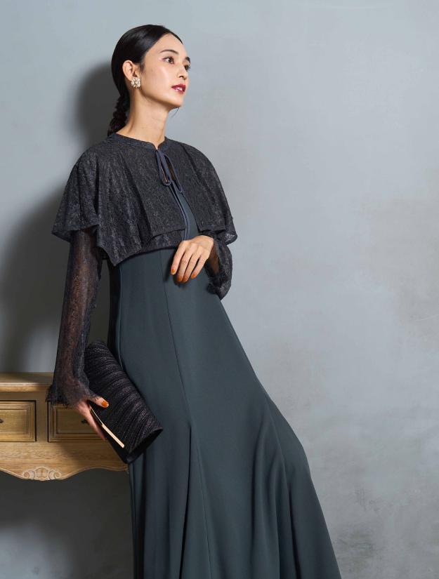 【M/L】2wayケープレイヤードドレス（Cグレー）DPSET0635