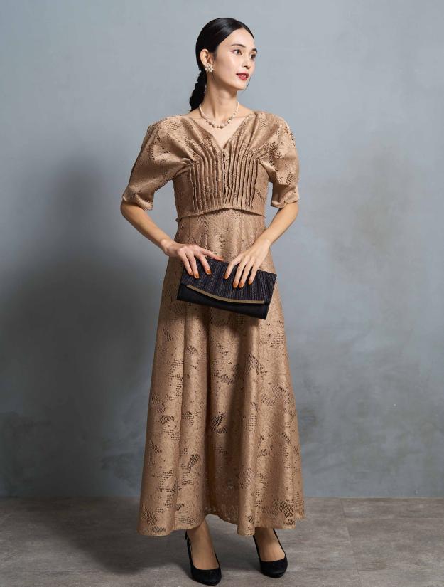 【M】ジャガードアンサンブルドレス（ベージュ）DPSET0662