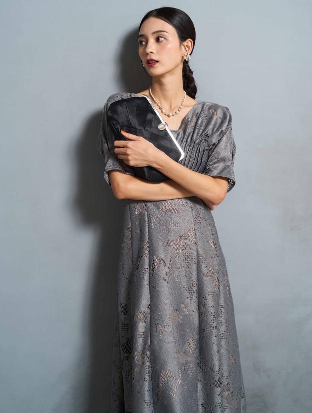 【M】ジャガードアンサンブルドレス（グレー）DPSET0664