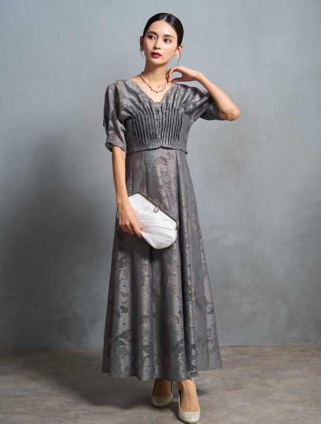 【M】ジャガードアンサンブルドレス（グレー）DPSET0665