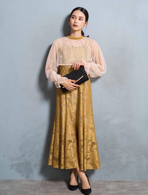 【M/L】シアーブラウス付きマーメイドドレス（イエロー）DPSET0671