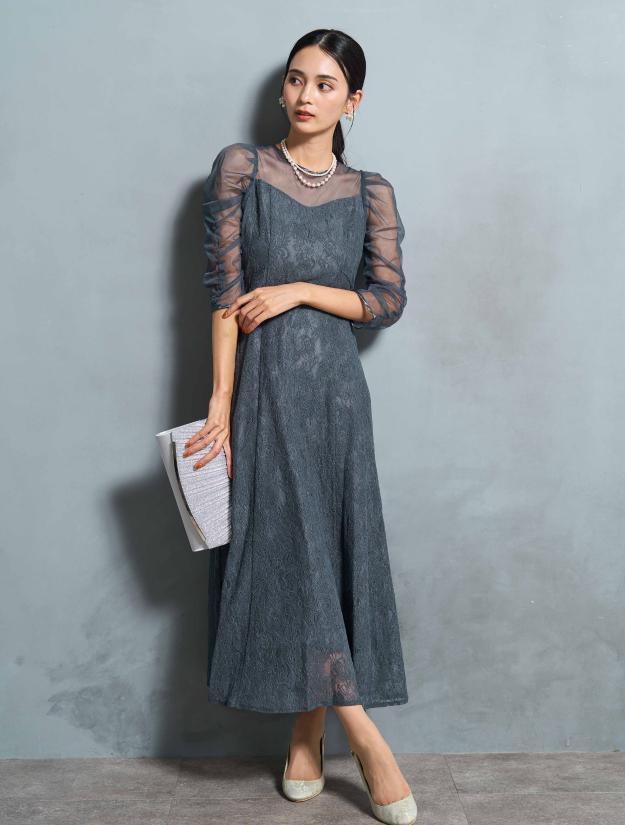 【M】シアースリーブ×レースドレス（Cグレー）DPSET0743