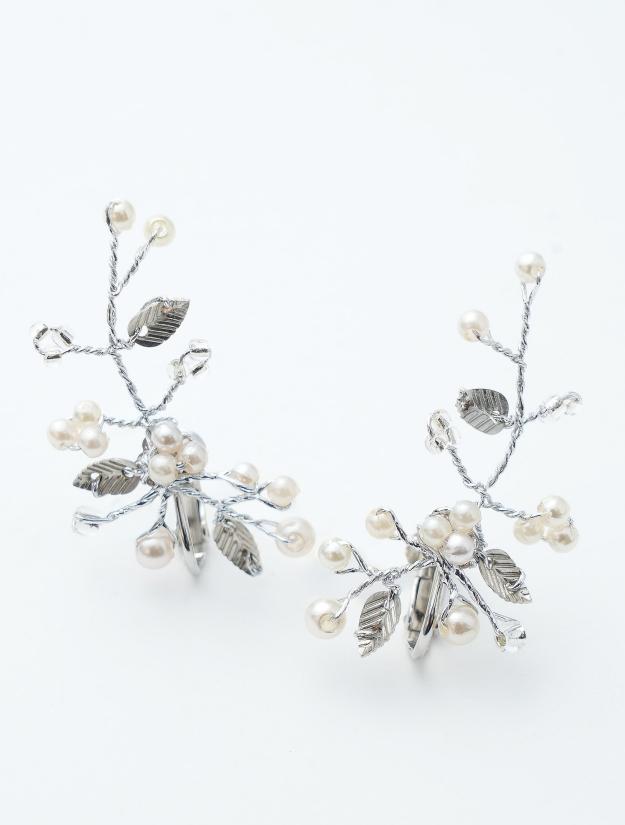 パール×リーフイヤリング（シルバー）
