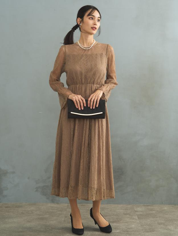 【LL】総レースロングドレス（ベージュ）DPSET0430L