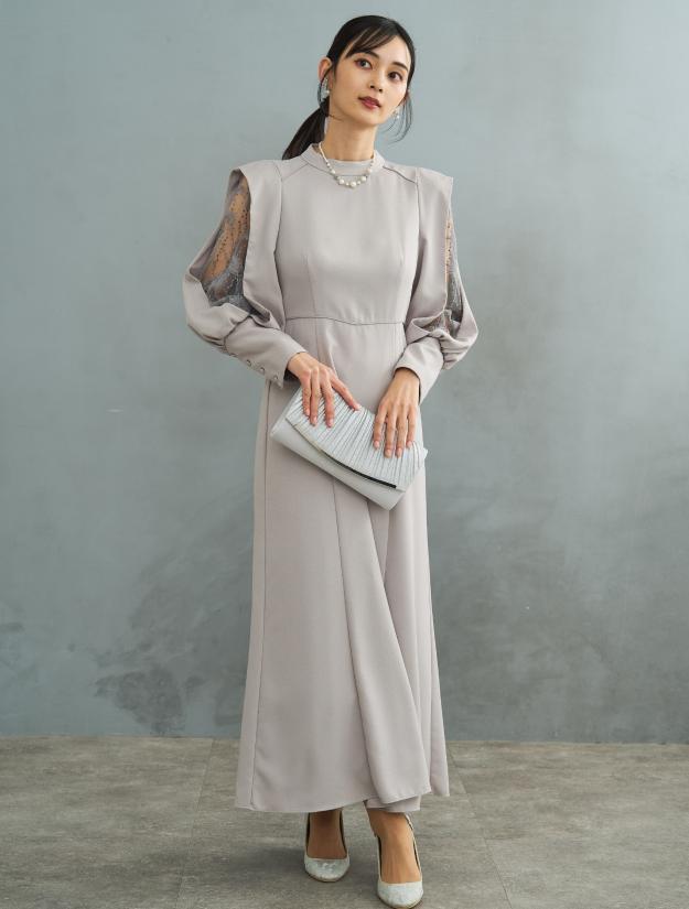 【M/L】レース×スリットスリーブドレス（Lグレー）DPSET0643