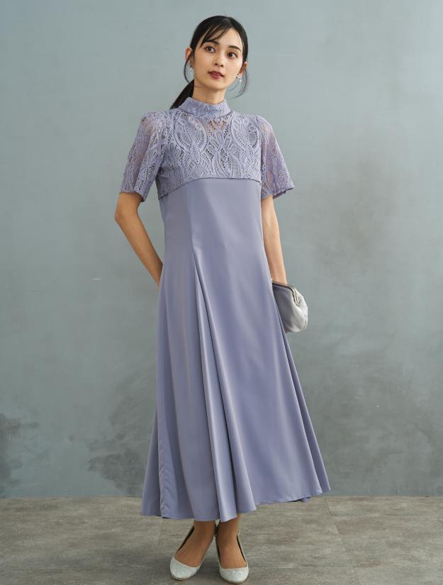 【M】レースブラウスマーメイドドレス（サックス）DPSET0652