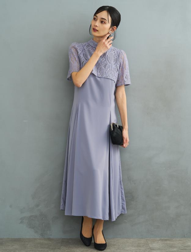 【M】レースブラウスマーメイドドレス（サックス）DPSET0653