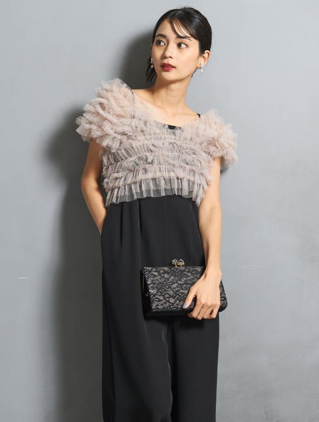 【S/M/L】チュールTOPS付オールインワンドレス（ブラック）DPSET0789