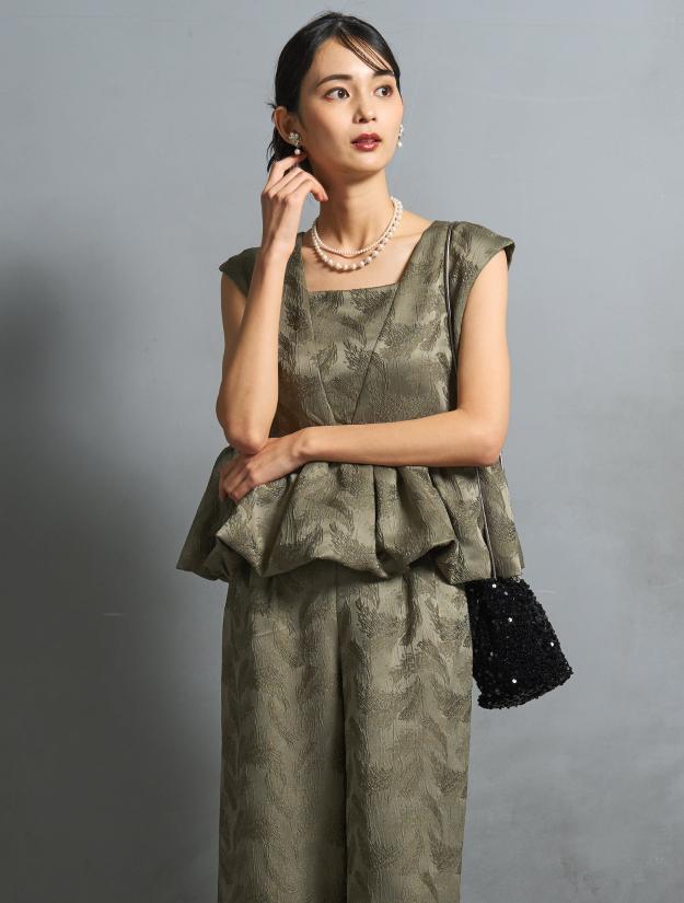 【S/M/L】ジャガードセパレートパンツドレス（カーキ）DPSET0803