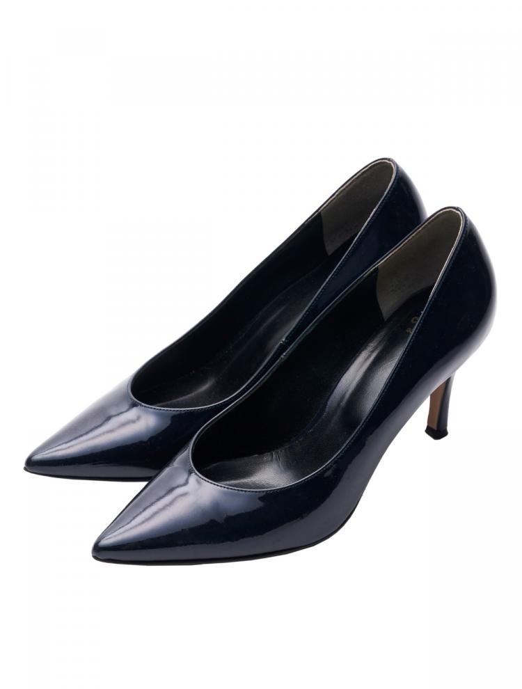 エナメルピンヒールパンプス（ネイビー/24.5）