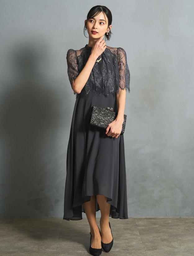 【LL】レーストップスヘム裾ドレス（Cグレー）DPSET0771L