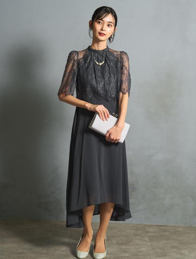 【LL】レーストップスヘム裾ドレス（Cグレー）DPSET0772L