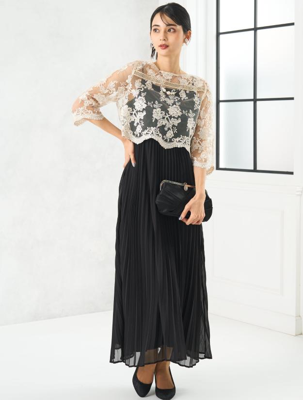 【M】レイヤードプリーツドレス（ブラック）DPSET0644