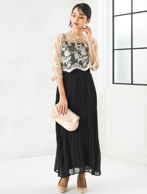 【M】レイヤードプリーツドレス（ブラック）DPSET0645