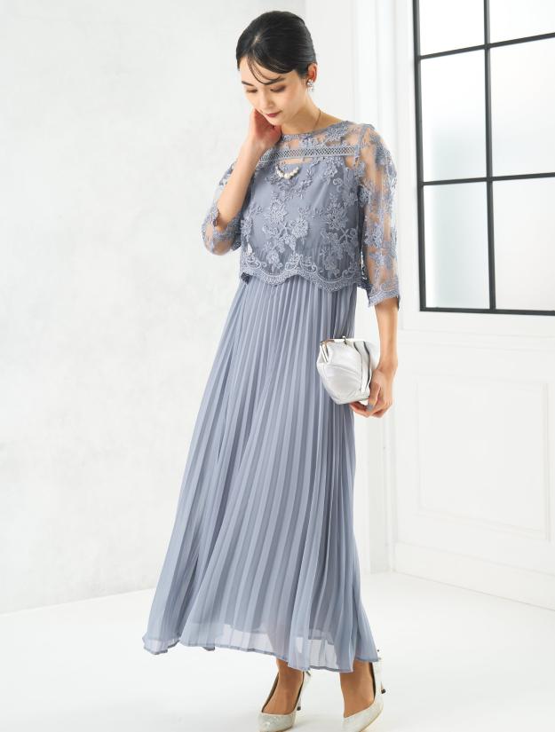 【M】レイヤードプリーツドレス（サックス）DPSET0646