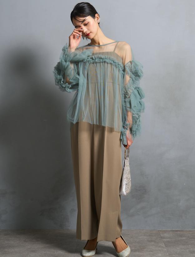 【S/M/L】キャミソールオールインワンドレス（カーキ）ブラウスセットDPSET0779