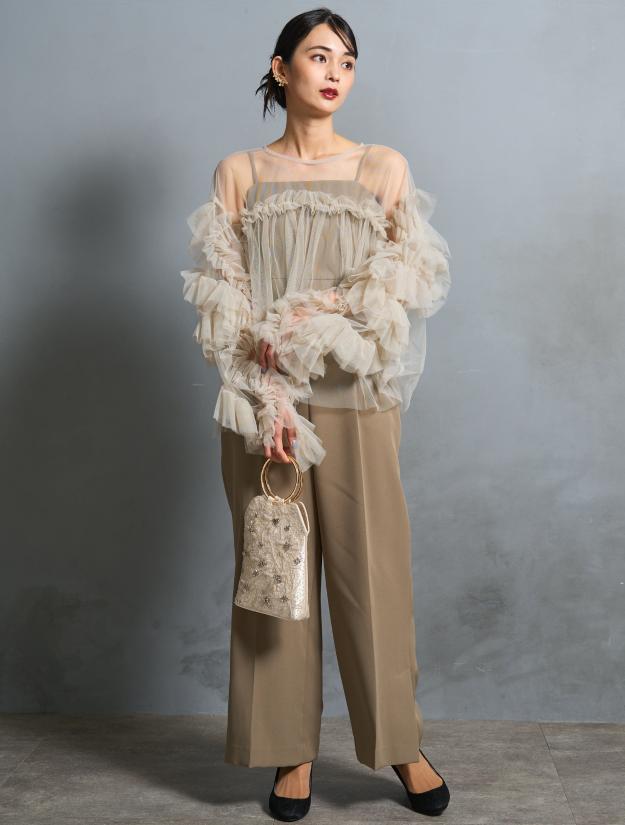 【S/M/L】キャミソールオールインワンドレス（カーキ）ブラウスセットDPSET0777