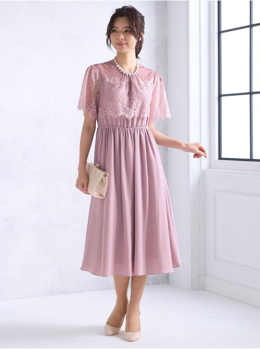 【M】ドットチュールハイウエストドレス（ピンク）DPSET0549