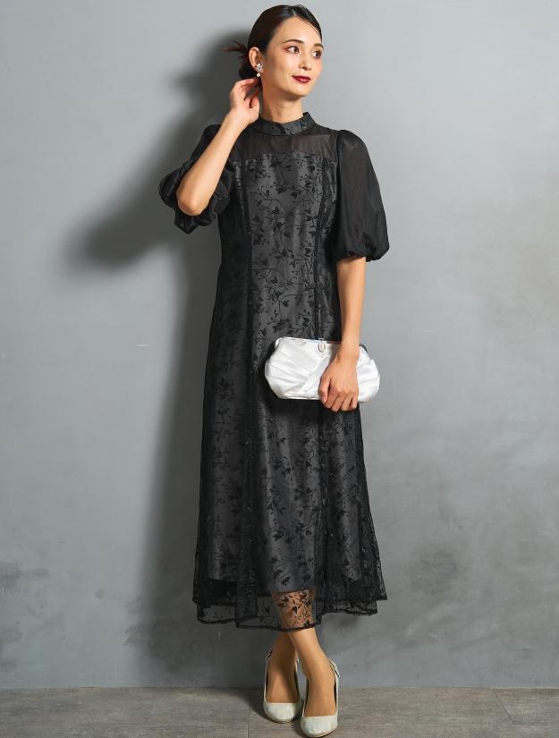 【M/L】ボタニカル刺繍レースドレス（ブラック）DPSET0889