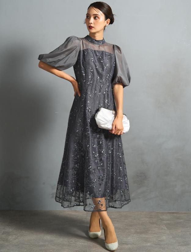 【M】ボタニカル刺繍レースドレス（Cグレー）DPSET0891