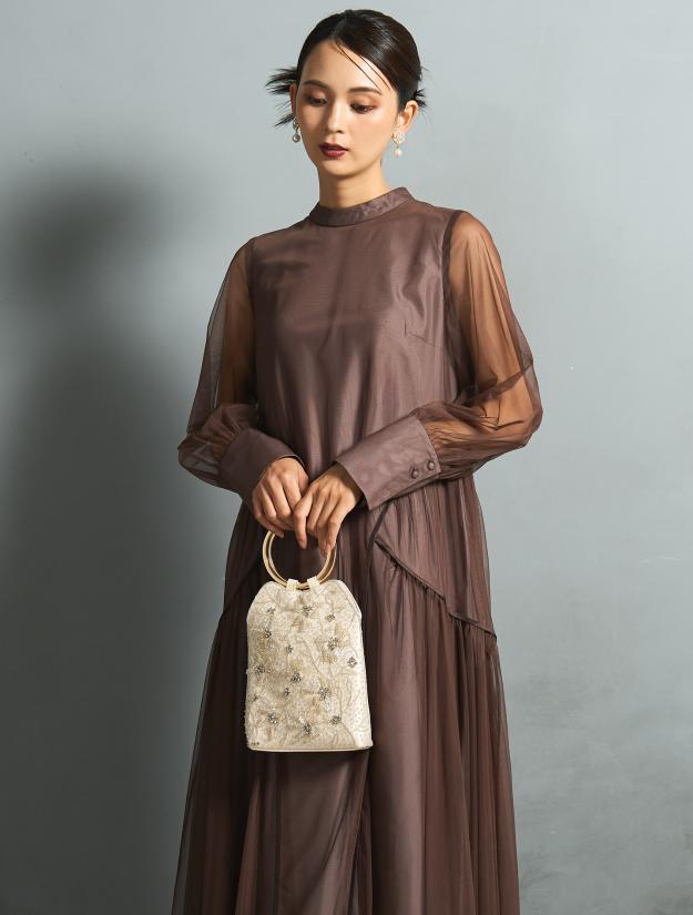 【M/L】ボリュームテントラインドレス（ブラウン）DPSET0857