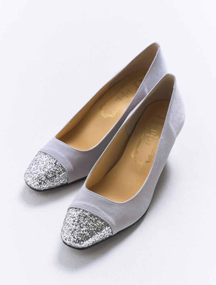グリッターサテンパンプス（Lグレー）