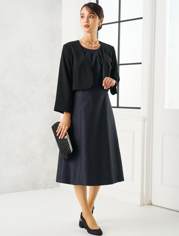 【M】ミディ丈シャンタンドレス（ネイビー）DPSET0707