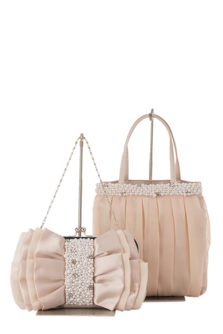 サブバッグ付きBIGリボンバッグ（ベージュ）