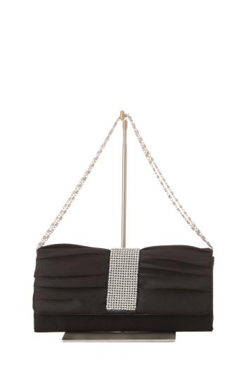 ギャザーラインストーンクラッチ(ブラック)