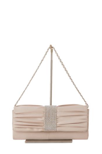 ギャザーラインストーンクラッチ（ベージュ）