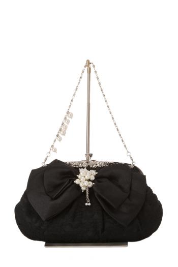 リボン×レースラウンドバッグ（ブラック）