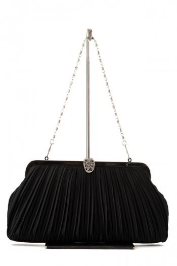 サテンプリーツバッグ（ブラック）