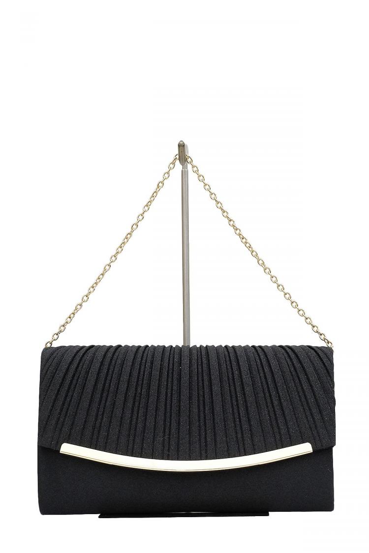 プリーツラメクラッチバッグ（ブラック）