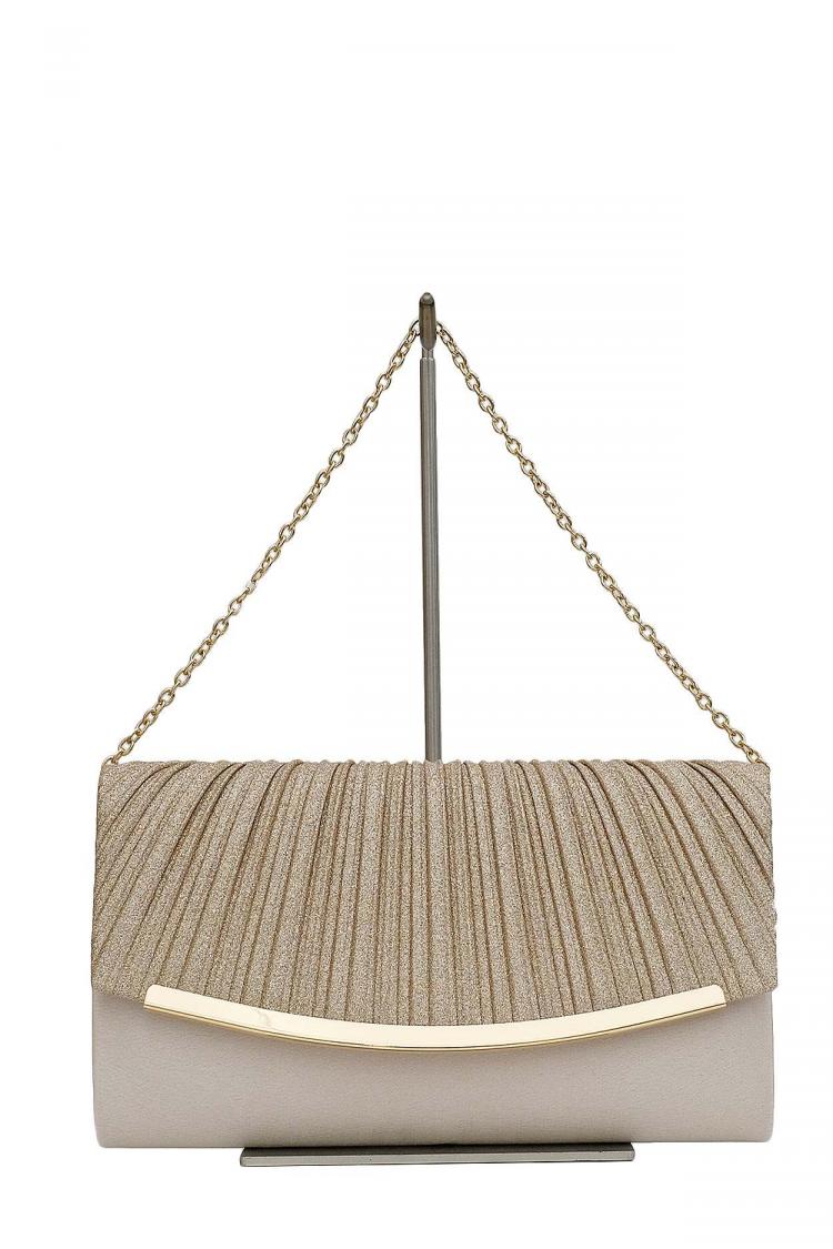 プリーツラメクラッチバッグ（ベージュ）