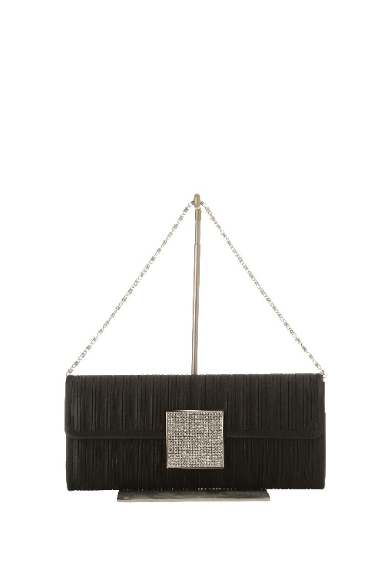 スクエアラインストーンクラッチ（ブラック）