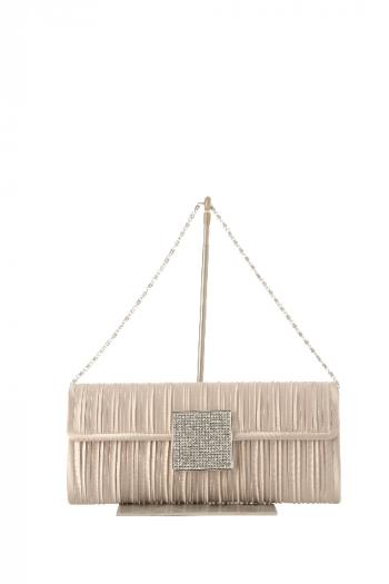 スクエアラインストーンクラッチ（ベージュ）