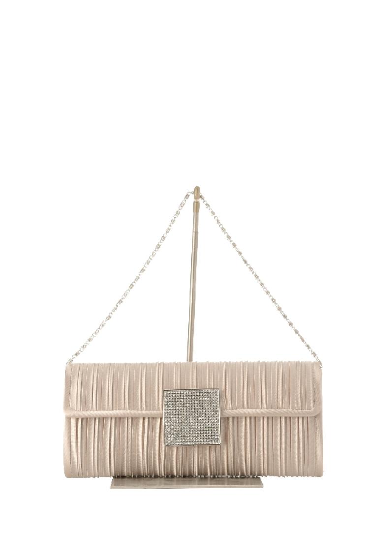 スクエアラインストーンクラッチ（ベージュ）