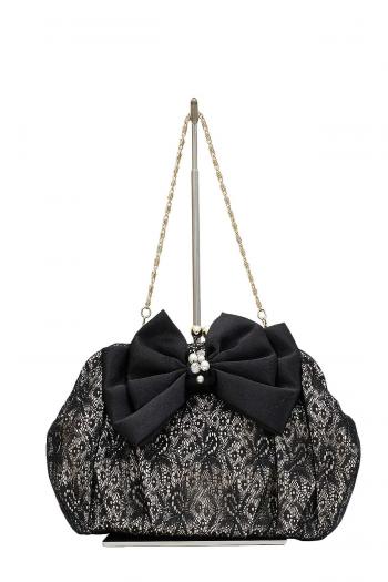 BIGリボンがま口レースバッグ（ブラック）