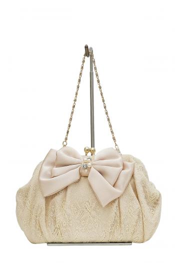 BIGリボンがま口レースバッグ（ベージュ）