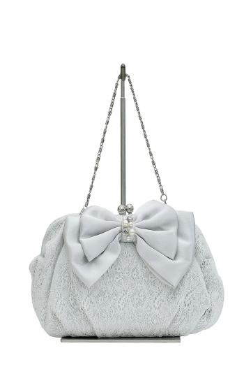 BIGリボンがま口レースバッグ（シルバー）