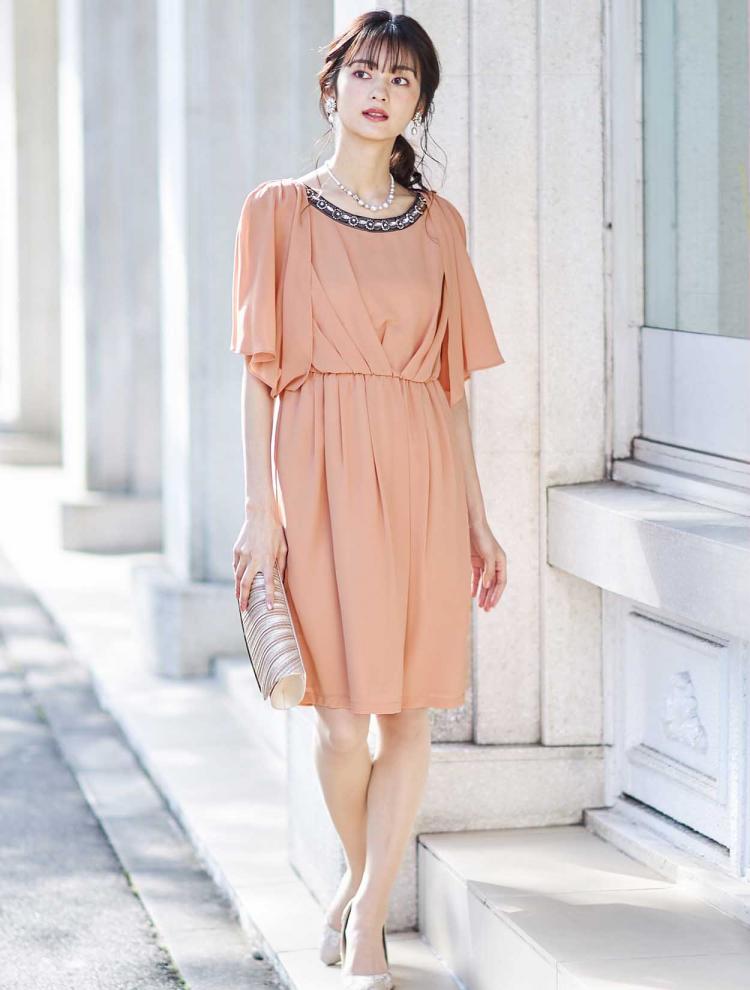 【M】ケープスリーブビジュードレス（オレンジ）DPSET0008