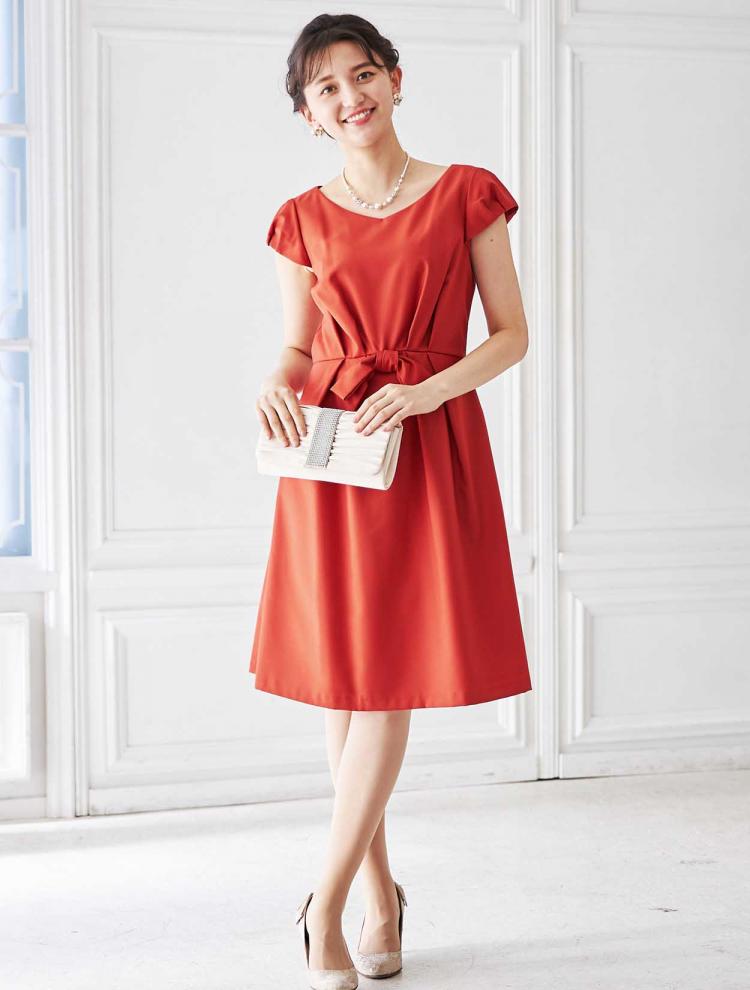 【M】キャップスリーブフィット＆フレアドレス（オレンジ）DPSET0036
