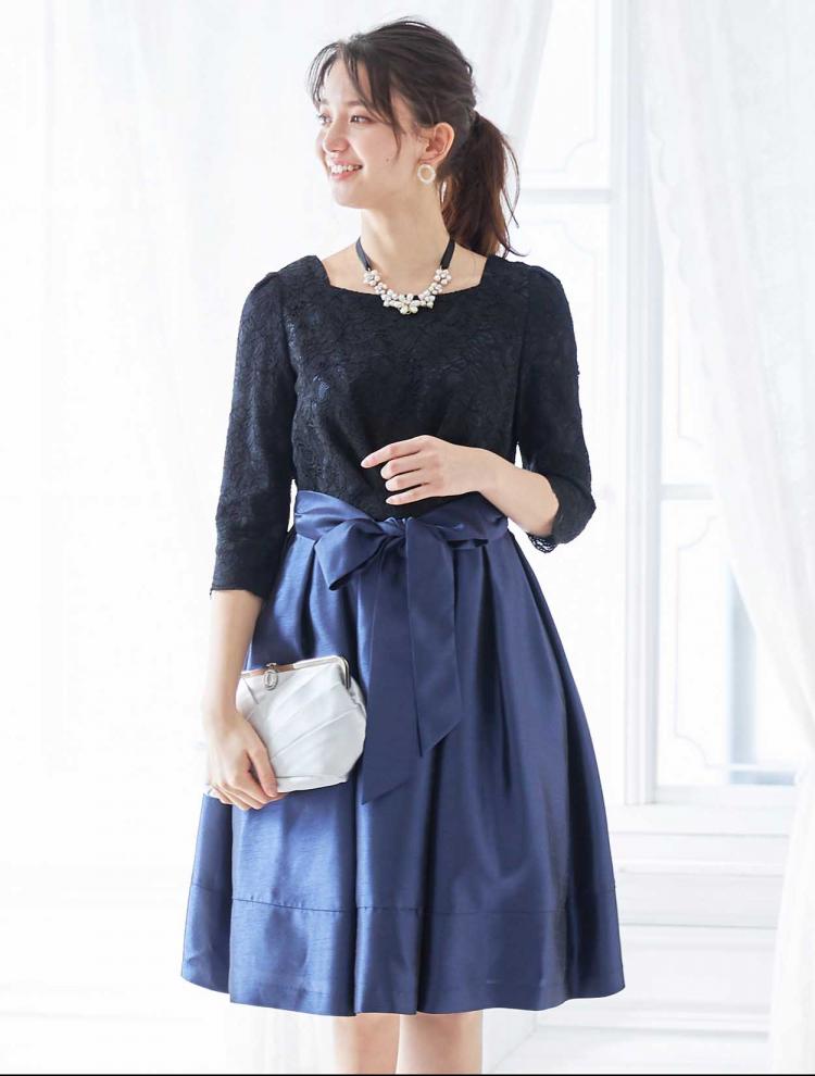 【M】七分袖レースドレス（ブルー）DPSET0067