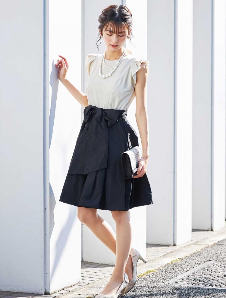 【M】ウエストリボンバルーンドレス（ベージュ）DPSET0106