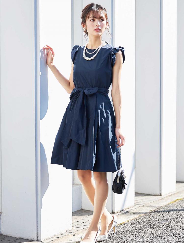 【M】ウエストリボンバルーンドレス（ネイビー）DPSET0109